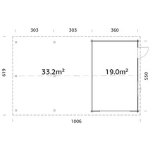 Grundriss eines Gartenhauses mit Maßangaben