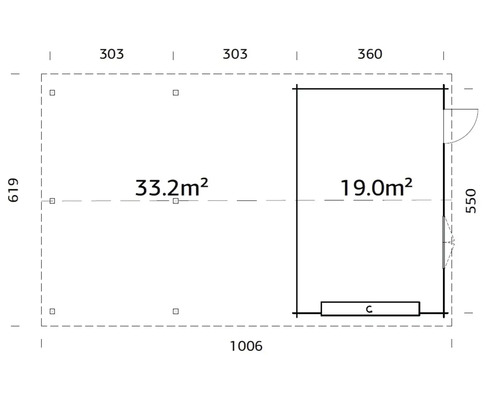 Plan du chalet de jardin avec dimensions