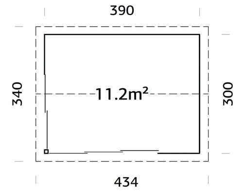 Grundriss mit den Maßen 390 x 340 x 300 x 434 und einer Fläche von 11.2 Quadratmetern