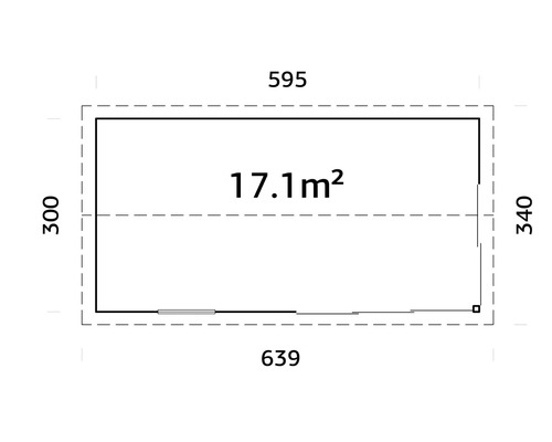 Grundriss mit den Maßen 595 mal 300 und 639 mal 340, Fläche 17.1 Quadratmeter
