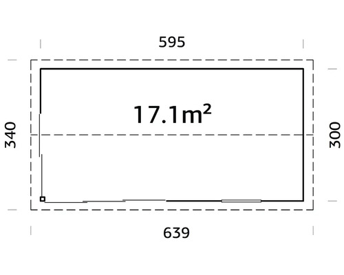 Grundriss mit Abmessungen und einer Fläche von 17.1 Quadratmetern