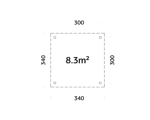 Diagramme avec dimensions et une superficie de 8.3 mètres carrés