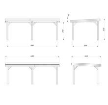 Dessin technique d''un carport avec les dimensions