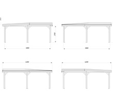 Schéma technique d''un carport en bois avec dimensions