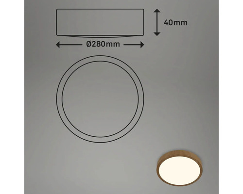Dessin technique d''un plafonnier rond de 280 mm de diamètre et 40 mm de hauteur.