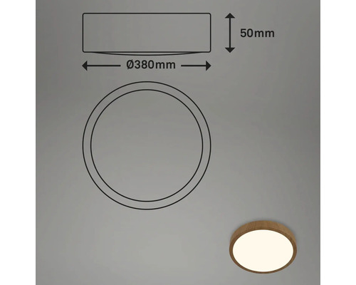 Technische Zeichnung einer runden Deckenleuchte mit Durchmesser 380 Millimeter und Höhe 50 Millimeter