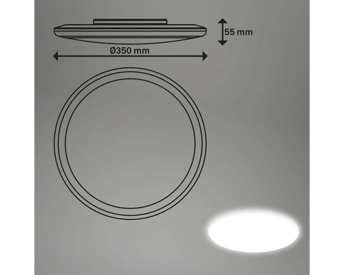 Skizze einer runden Deckenleuchte mit den Maßen 350 Millimeter Durchmesser und 55 Millimeter Höhe