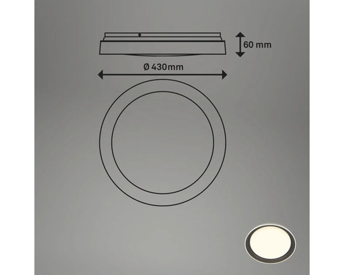 Technische Zeichnung einer Deckenleuchte mit den Maßen: Durchmesser 430 Millimeter und Höhe 60 Millimeter.