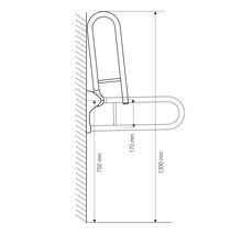 Dessin technique d''une barre d''appui rabattable avec indications de dimension