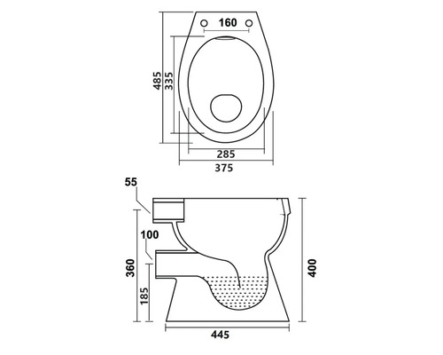 Schéma technique d''une toilette avec dimensions