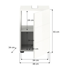 Meuble sous-lavabo avec porte et indications de taille
