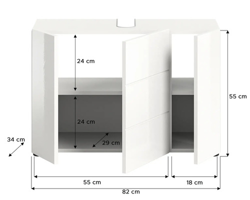 Illustration d''un meuble bas avec les indications de dimensions
