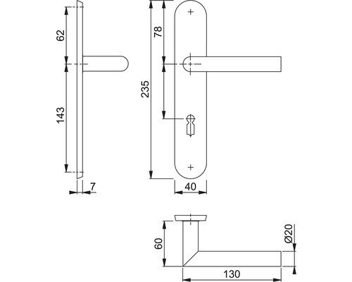 Dessin technique d''une garniture de porte avec dimensions