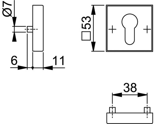 Technische Zeichnung eines Türbeschlags mit Maßangaben