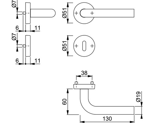 Dessin technique d''une poignée de porte avec dimensions