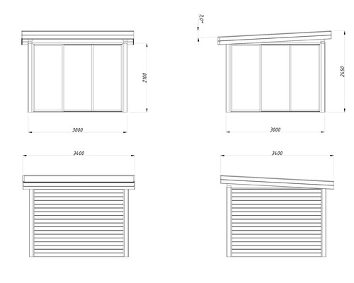 Schéma technique d''une cabane de jardin avec dimensions