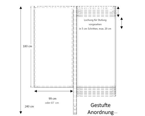 Diagramm einer gestuften Anordnung mit Maßangaben