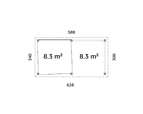 Plan avec indications de dimensions et de surface de deux pièces