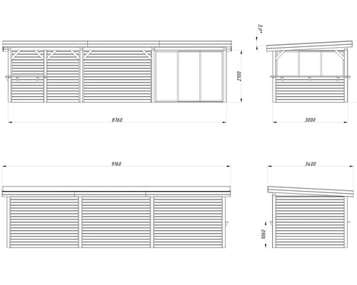 Plan technique d''une remise de jardin avec dimensions
