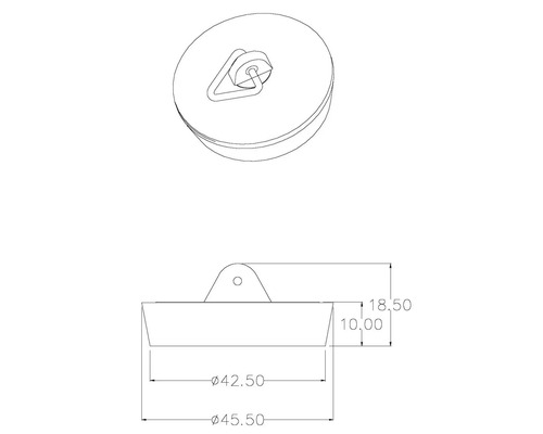 Bonde de vidange avec des dimensions de 42,50 et 45,50 millimètres de diamètre