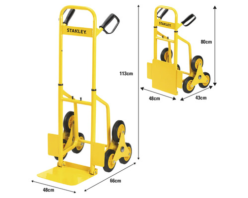 Diable d''escalier Stanley avec les dimensions 113 cm de hauteur, 48 cm de largeur et 66 cm de profondeur