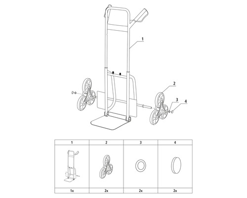 Diable monte-escalier, vue éclatée