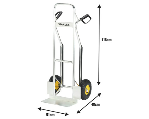 Diable Stanley mesurant 118 cm de haut, 48 cm de profondeur et 51 cm de largeur.