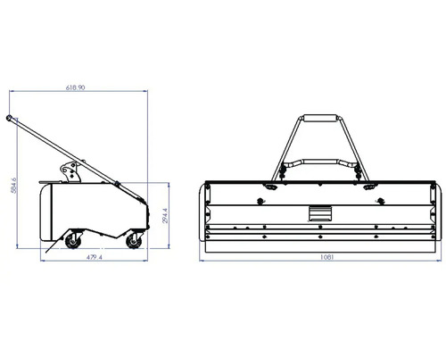Dessin technique d''un chariot à cendres avec dimensions