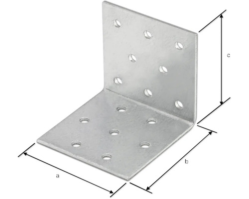 Winkelverbinder aus Metall mit Löchern und Maßangaben