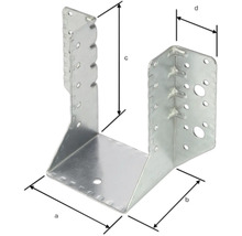 Balkenschuh aus Metall mit Abmessungen a, b, c und d