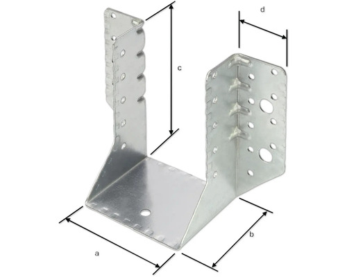 Balkenschuh aus Metall mit Abmessungen a, b, c und d