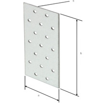 Lochblechverbinder mit Bohrlöchern und Maßangaben a, b und c