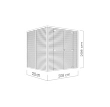 Illustration einer Gerätebox mit den Maßen 202 x 208 x 208 cm