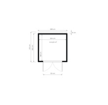 Grundrisszeichnung mit Maßangaben für ein Gartenhaus