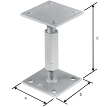 Verstellbare Stützenschraube mit quadratischer Basis und Maßangaben