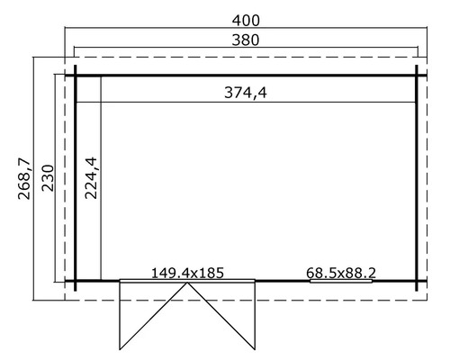 Grundriss eines Gartenhauses mit Maßangaben