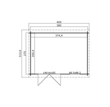 Grundrisszeichnung mit Maßangaben für ein Gartenhaus