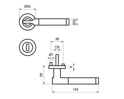 Dessin technique d''une poignée de porte avec dimensions