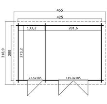 Grundrisszeichnung eines Gartenhauses mit Maßangaben