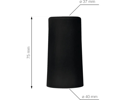 Protection de pied de meuble noire, diamètre supérieur 37 mm, diamètre inférieur 40 mm, hauteur 75 mm