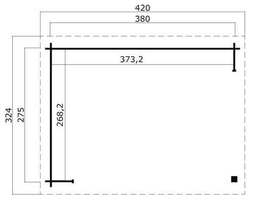 Grundrisszeichnung mit den Maßen 420, 380, 373,2, 324 und 268,2.