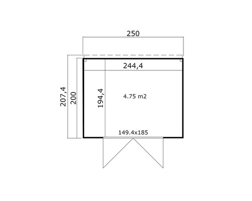 Plan d''un cabanon de jardin avec indications de dimensions