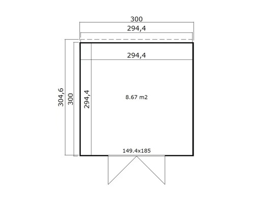Grundriss eines Gartenhauses mit Maßangaben