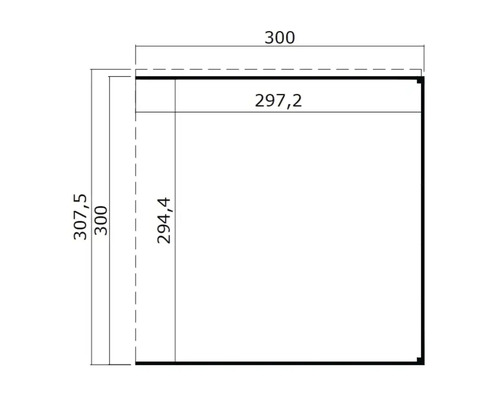 Dessin technique avec les dimensions 300 sur 300 ainsi que 297,2 sur 294,4