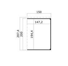 Schéma technique d''une pièce avec les dimensions 207,4, 200, 150 et 147,2 millimètres