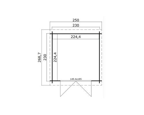 Dessin technique d''un abri de jardin avec dimensions
