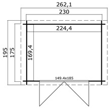 Grundriss eines Gartenhauses mit Maßangaben