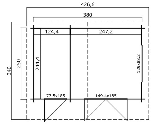 Plan technique avec dimensions d''un abri de jardin