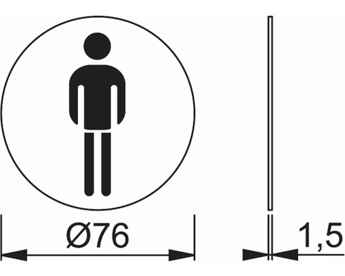 Symbol für Herren-WC mit den Maßen Durchmesser 76 und Dicke 1,5