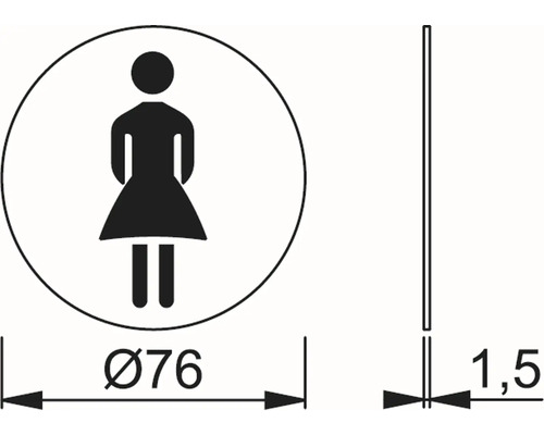 Symbol für Damentoilette mit Maßangaben